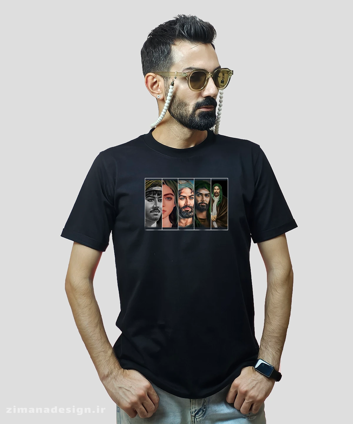 zimanaproduct-0682-b-b5 تیشرت مردانه و زنانه مذهبی طرح 5 چهره نور - Image 1