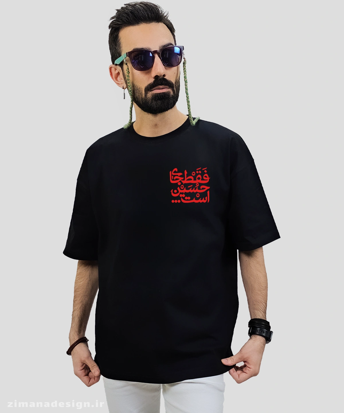 zimanaproduct-0695-l-b تیشرت لش مردانه و زنانه مذهبی طرح فقط جای حسین است کد 695 - Image 1