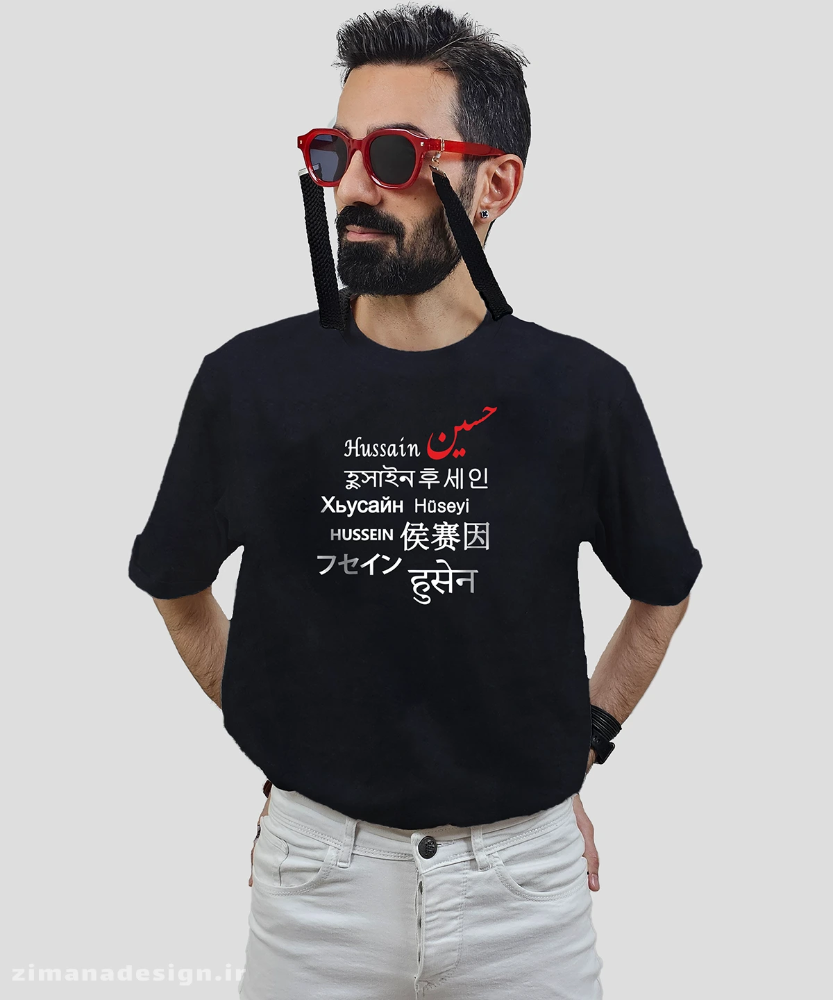 zimanaproduct-0712-b-b3 تیشرت مردانه و زنانه محرمی طرح حسین به زبان های مختلف دنیا کد 712 - Image 1