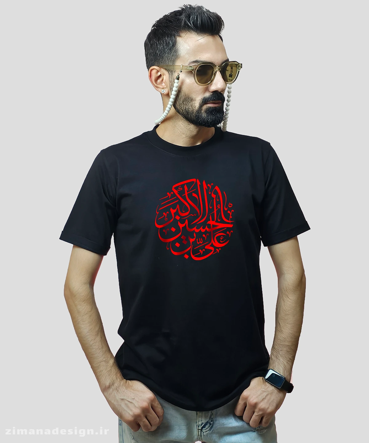 zimanaproduct-0738-b-b3 تیشرت مردانه و زنانه مذهبی طرح علی اکبر بن الحسین کد 738 - Image 1
