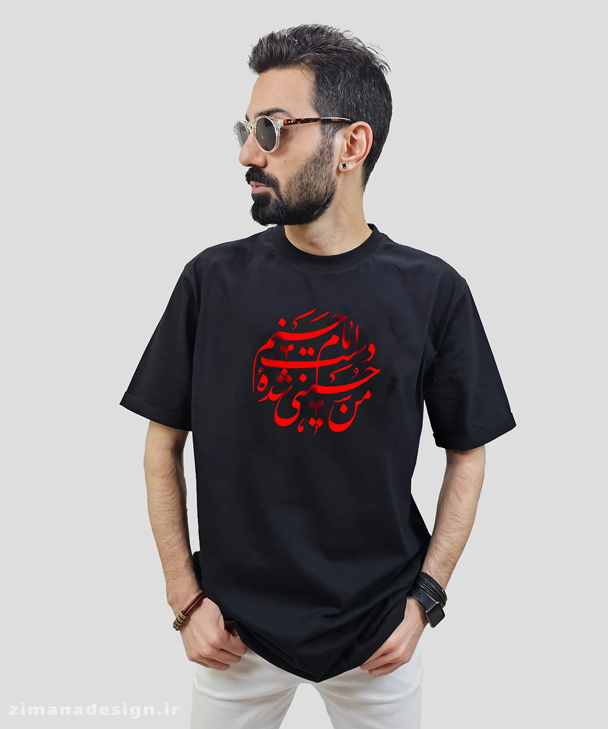 zimanaproduct-0742-b-b3 تیشرت مردانه و زنانه مذهبی طرح من حسینی شده دست امام حسنم کد 742 - Image 1