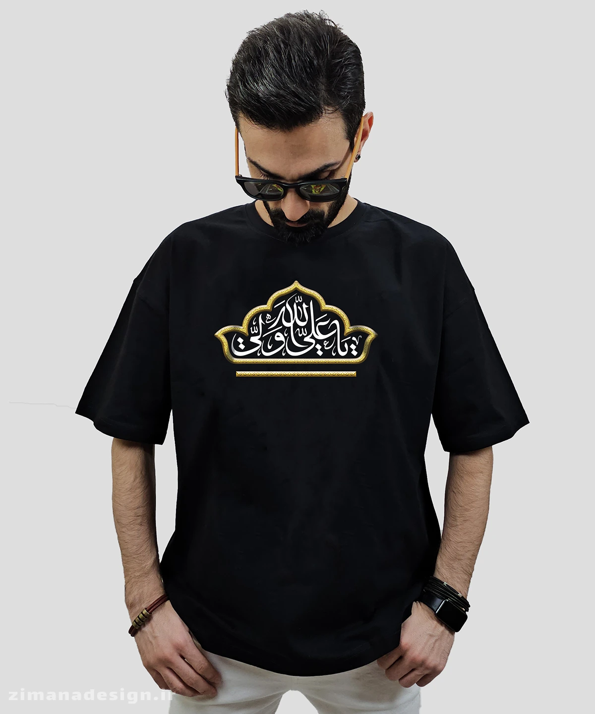zimanaproduct-0750-l-b3 تیشرت لش مردانه و زنانه مذهبی طرح یا علی ولی الله کد 750 - Image 1