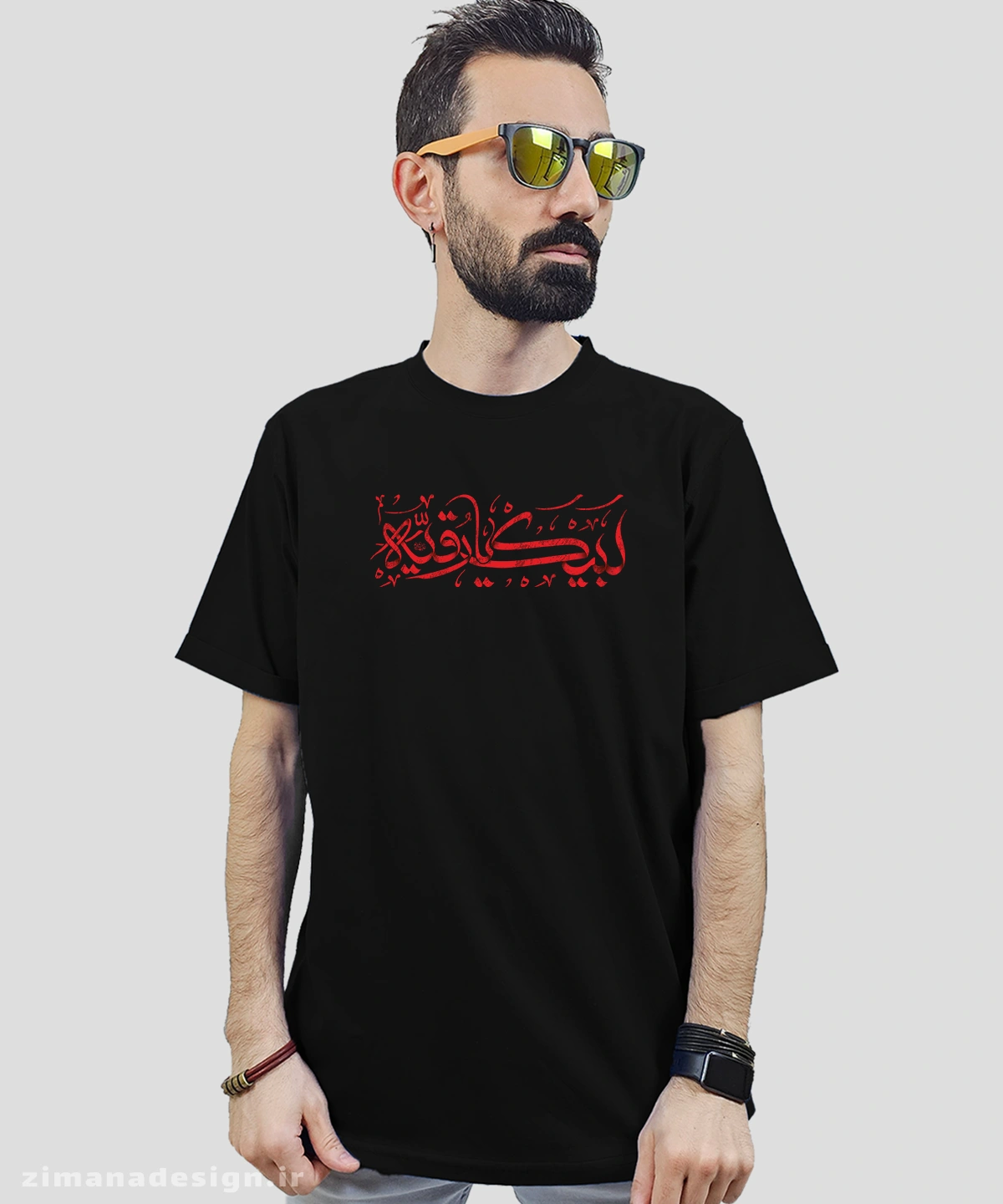 zimanaproduct-0769-b-b2 تیشرت مردانه و زنانه مذهبی طرح لبیک یا رقیه کد 769 - Image 1