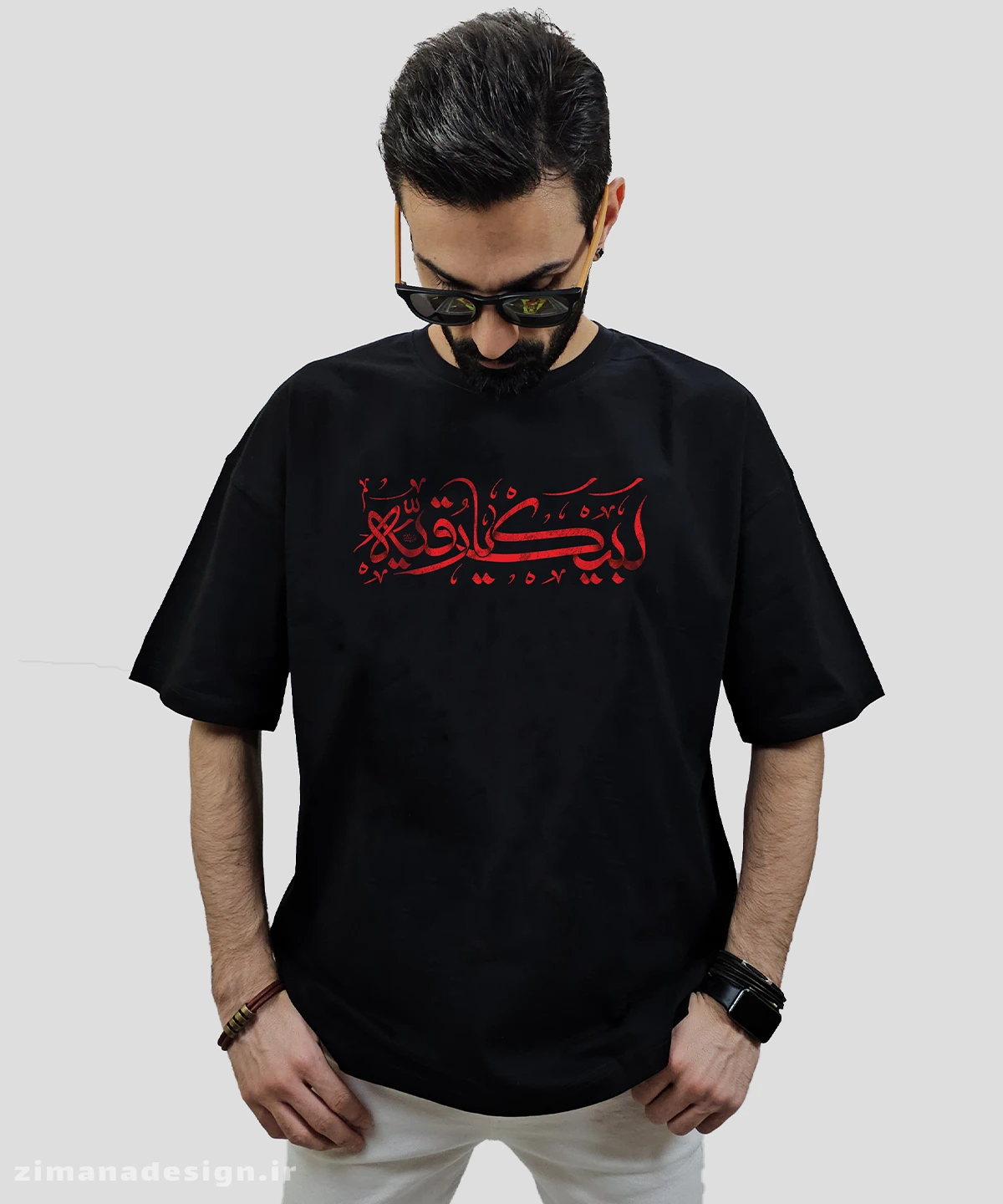 zimanaproduct-0769-l-b3 تیشرت لش مردانه و زنانه مذهبی طرح لبیک یا رقیه کد 769 - Image 1