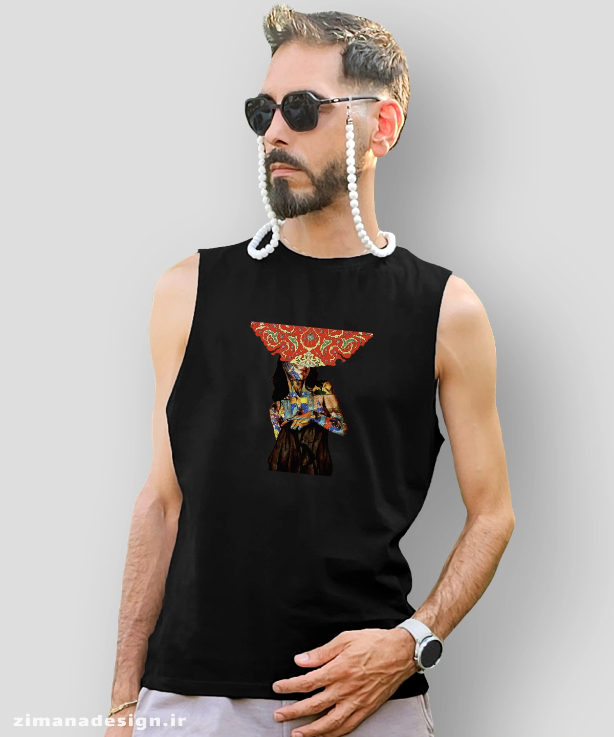 zimanaproduct-0050-t-b1 تاپ مردانه و زنانه مدل زن و گل فرش ایرانی کد 50 - Image 1