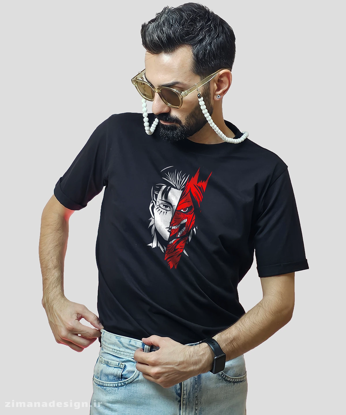 zimanaproduct-0773-b-b0 تیشرت مردانه و زنانه انیمه اتک آن تیتان طرح ارن یگر کد 773 - Image 1