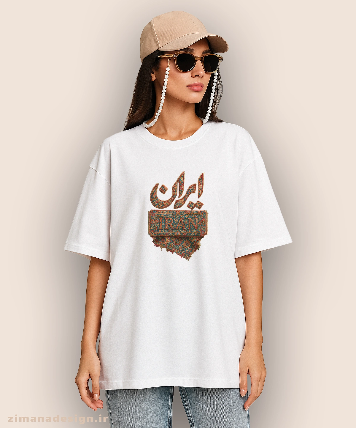zimanaproduct-0841-l-w تیشرت لش مردانه و زنانه طرح ایران تلفیق با هنر فرش ایرانی - Image 1