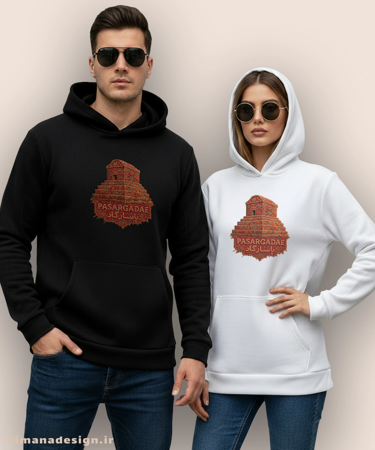 zimanaproduct-0842-h-bw2 هودی مردانه و زنانه طرح پاسارگاد تلفیق با هنر فرش ایرانی - Image 1