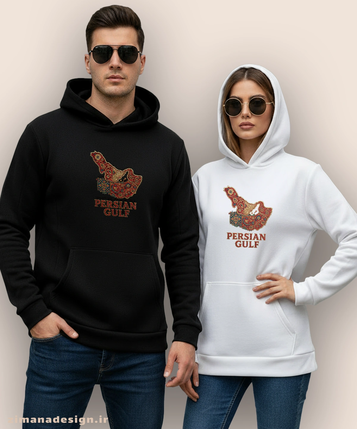 zimanaproduct-0843-h-bw2 هودی مردانه و زنانه طرح خلیج فارس تلفیق با هنر فرش ایرانی - Image 1