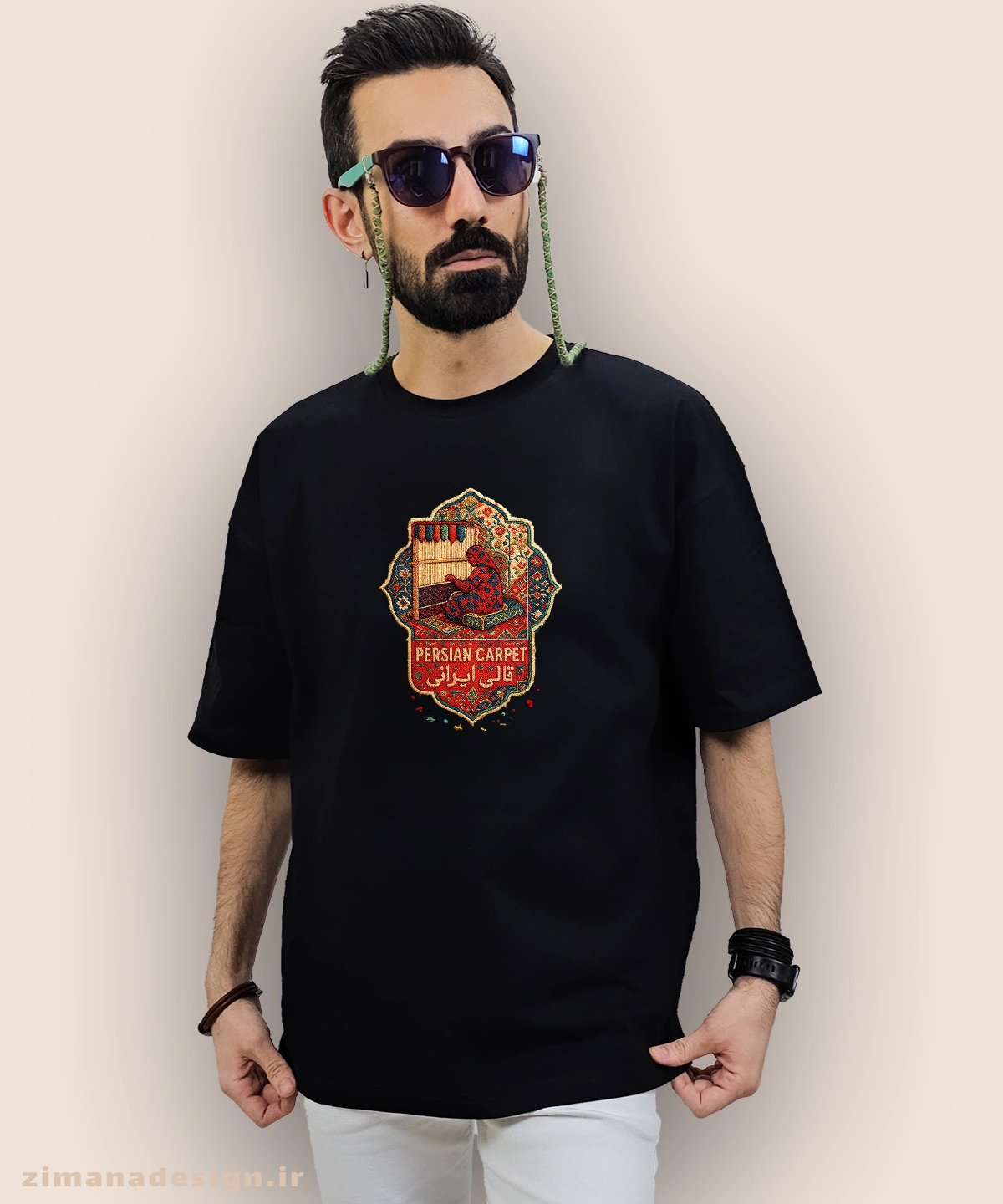 zimanaproduct-0852-l-b1 تیشرت لش مردانه و زنانه طرح قالی ایرانی تلفیق با هنر فرش ایرانی - Image 1
