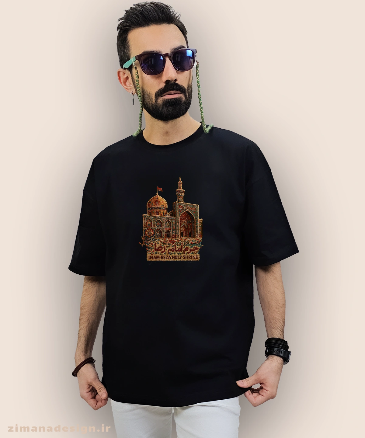 zimanaproduct-0857-l-b1 تیشرت لش مردانه و زنانه طرح حرم امام رضا تلفیق با هنر فرش ایرانی - Image 1