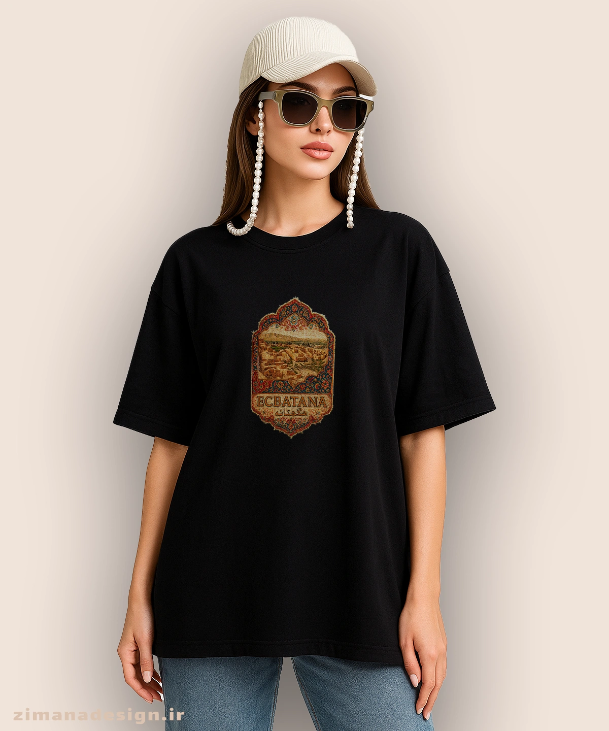 zimanaproduct-0858-l-b4 تیشرت لش مردانه و زنانه طرح هگمتانه تلفیق با هنر فرش ایرانی - Image 1