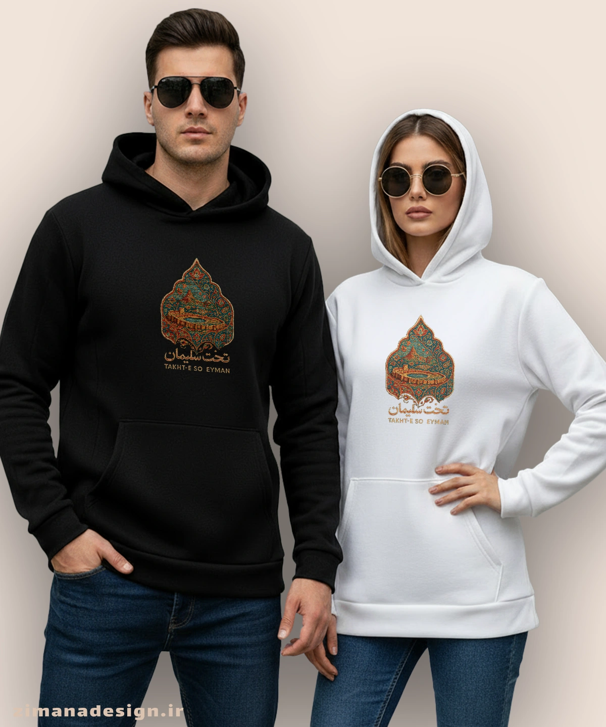 zimanaproduct-0859-h-bw2 هودی مردانه و زنانه طرح تخت سلمیان تلفیق با هنر فرش ایرانی - Image 1