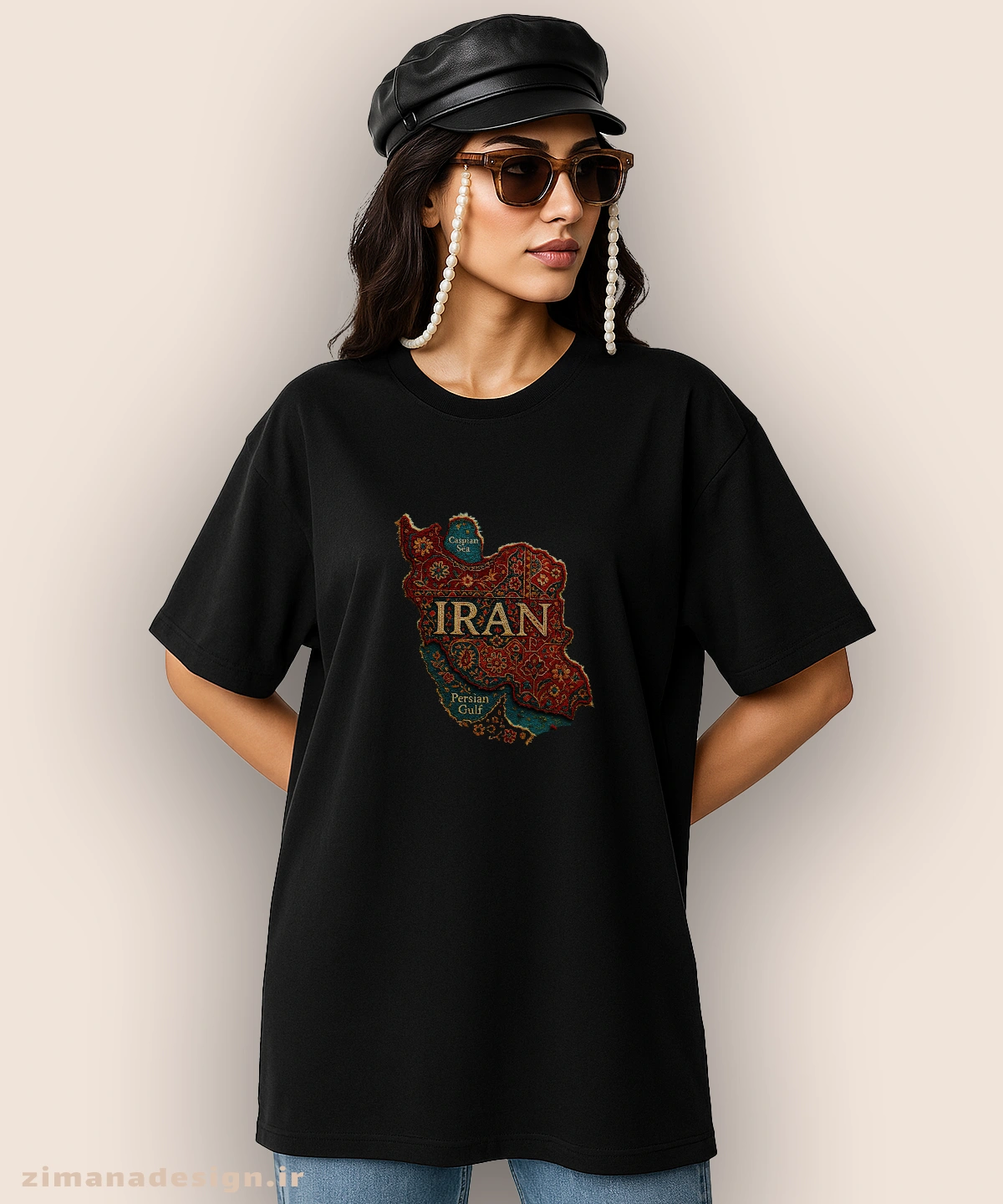 zimanaproduct-0860-l-b5 تیشرت لش مردانه و زنانه طرح نقشه ایران تلفیق با هنر فرش ایرانی - Image 1