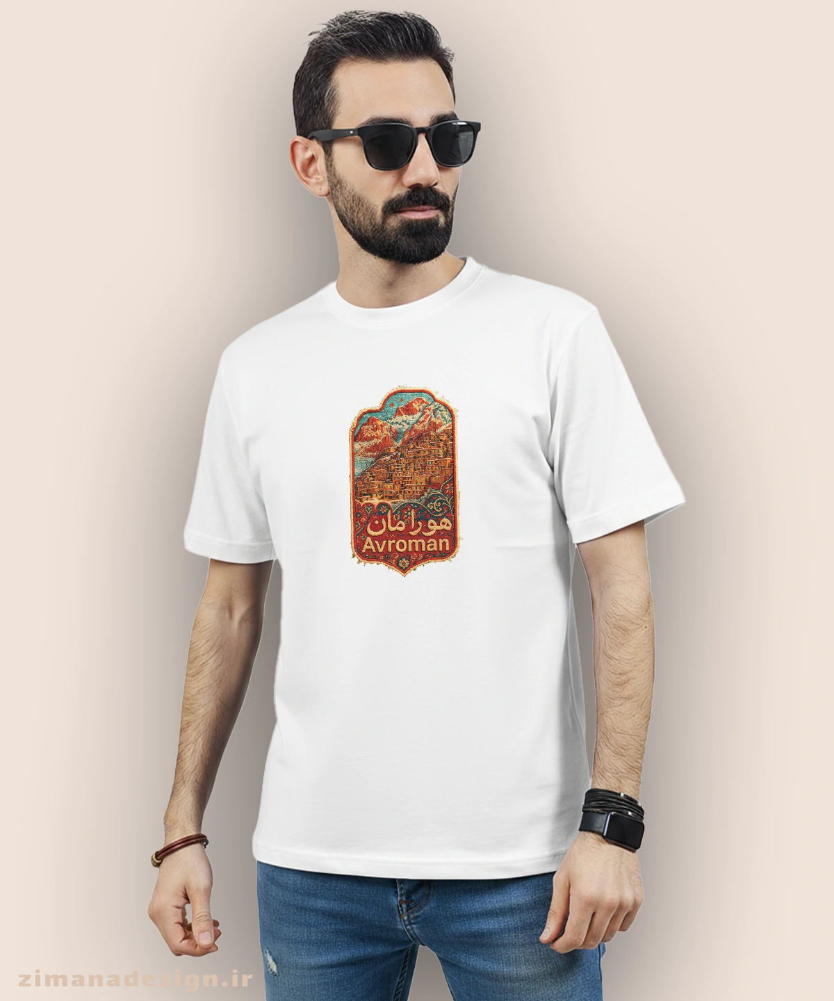 zimanaproduct-0862-b-w4 تیشرت مردانه و زنانه طرح هورامان تلفیق با هنر فرش ایرانی - Image 1