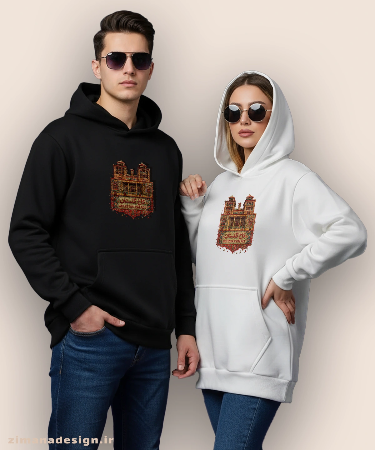 zimanaproduct-0863-h-bw1 هودی مردانه و زنانه طرح کاخ گلستان تلفیق با هنر فرش ایرانی - Image 1