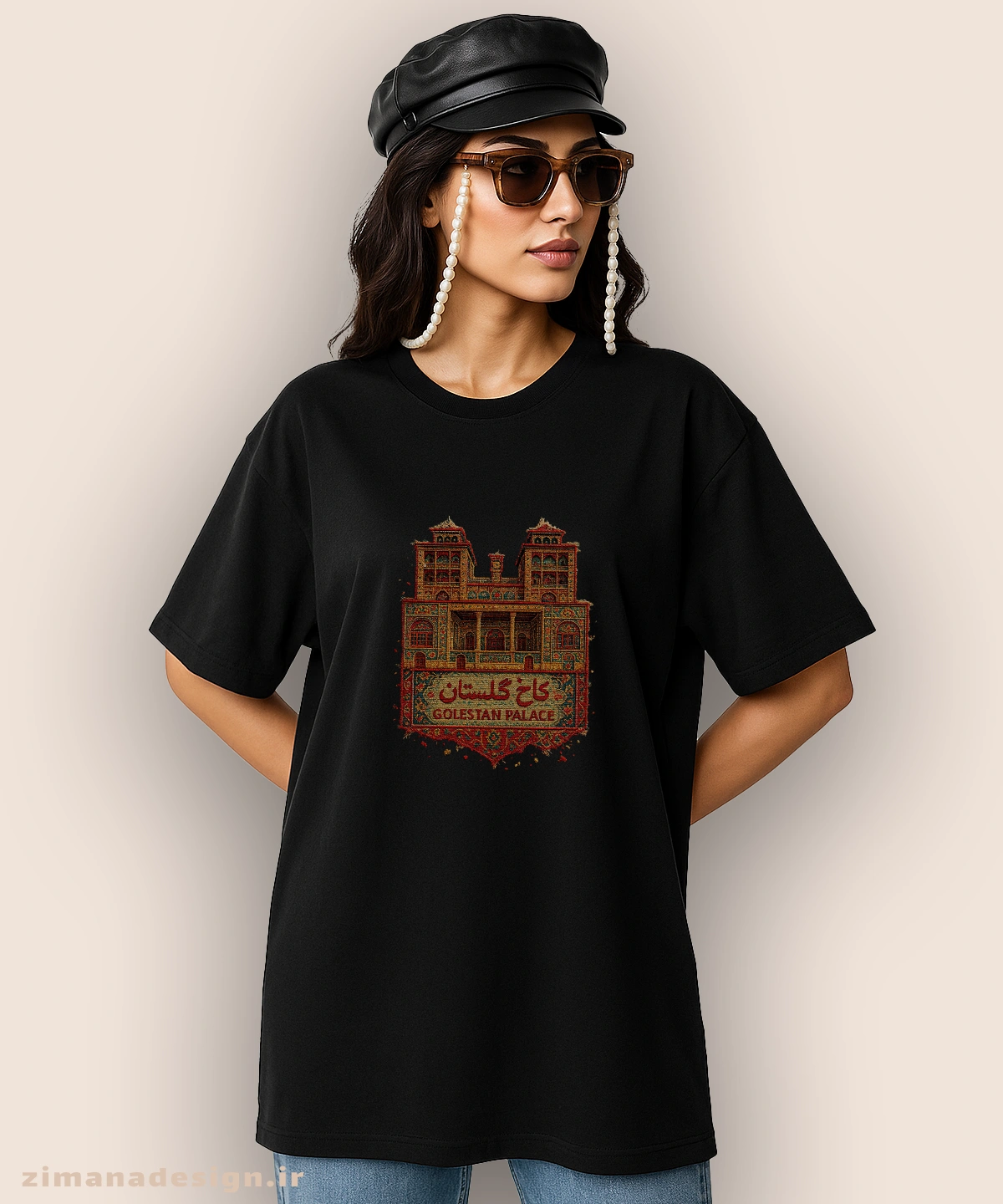 zimanaproduct-0863-l-b5 تیشرت لش مردانه و زنانه طرح کاخ گلستان تلفیق با هنر فرش ایرانی - Image 1