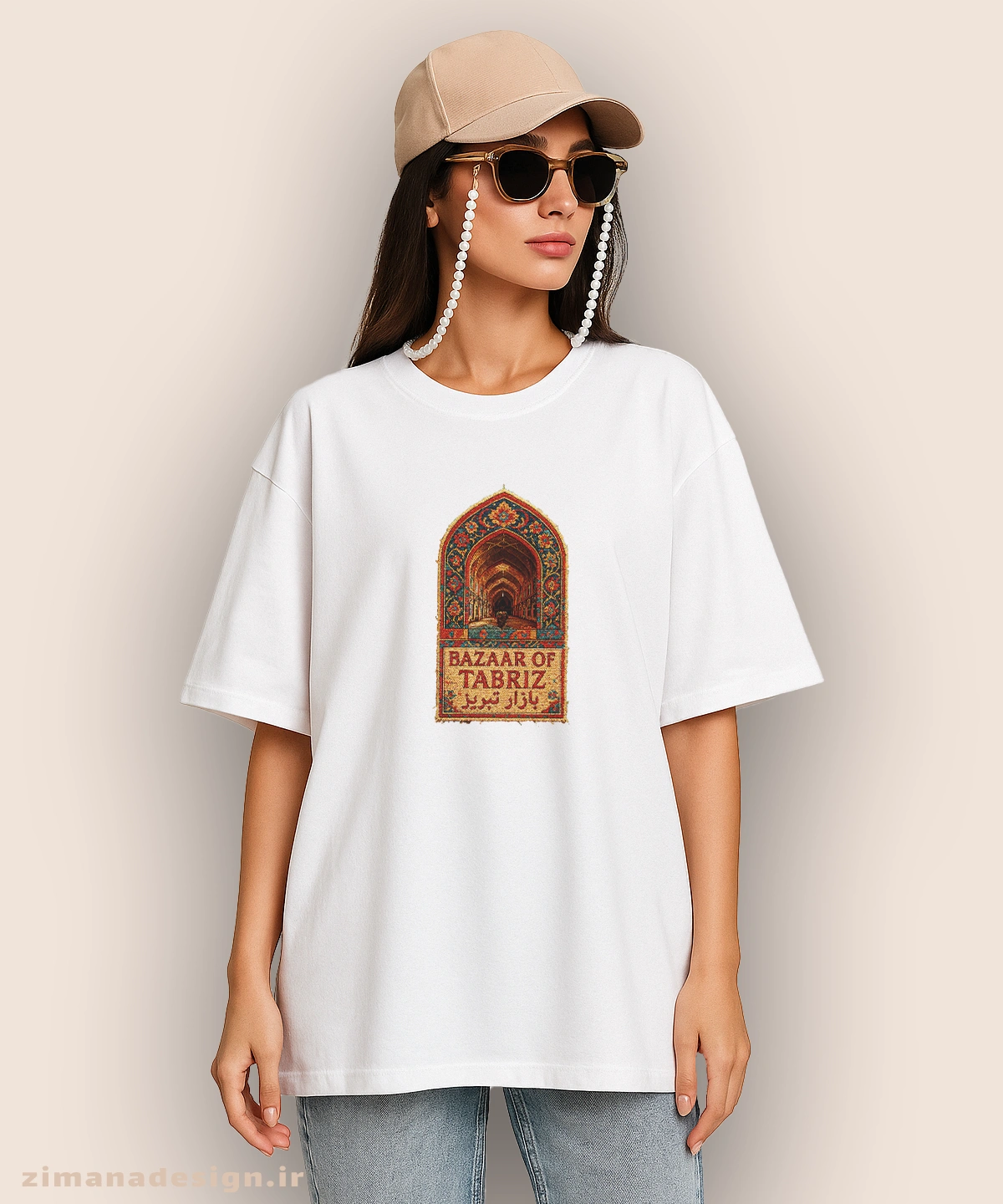 zimanaproduct-0867-l-w تیشرت لش مردانه و زنانه طرح بازار تبریز تلفیق با هنر فرش ایرانی - Image 1