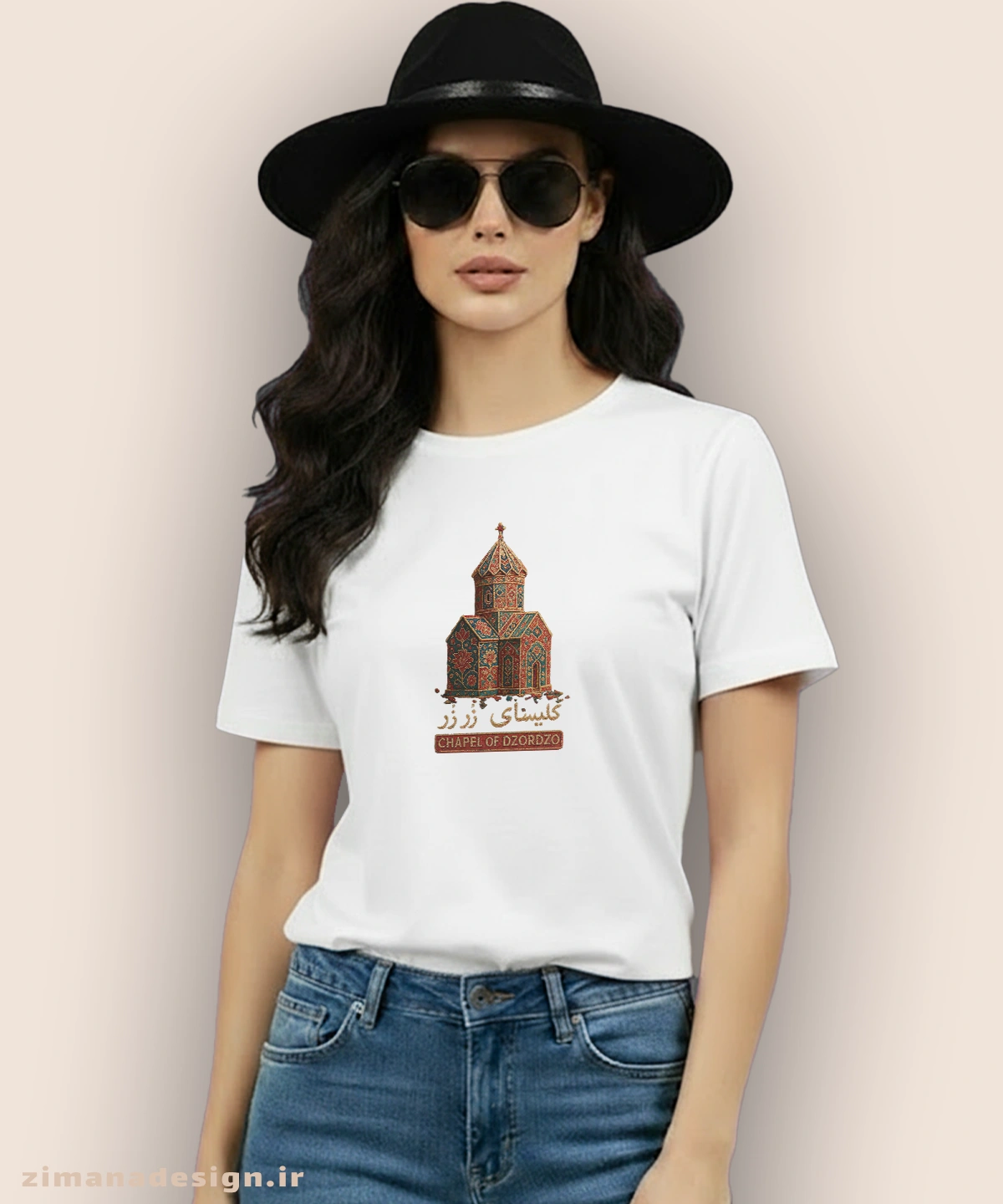 zimanaproduct-0871-b-w2 تیشرت مردانه و زنانه طرح کلیسای زر زر تلفیق با هنر فرش ایرانی - Image 1