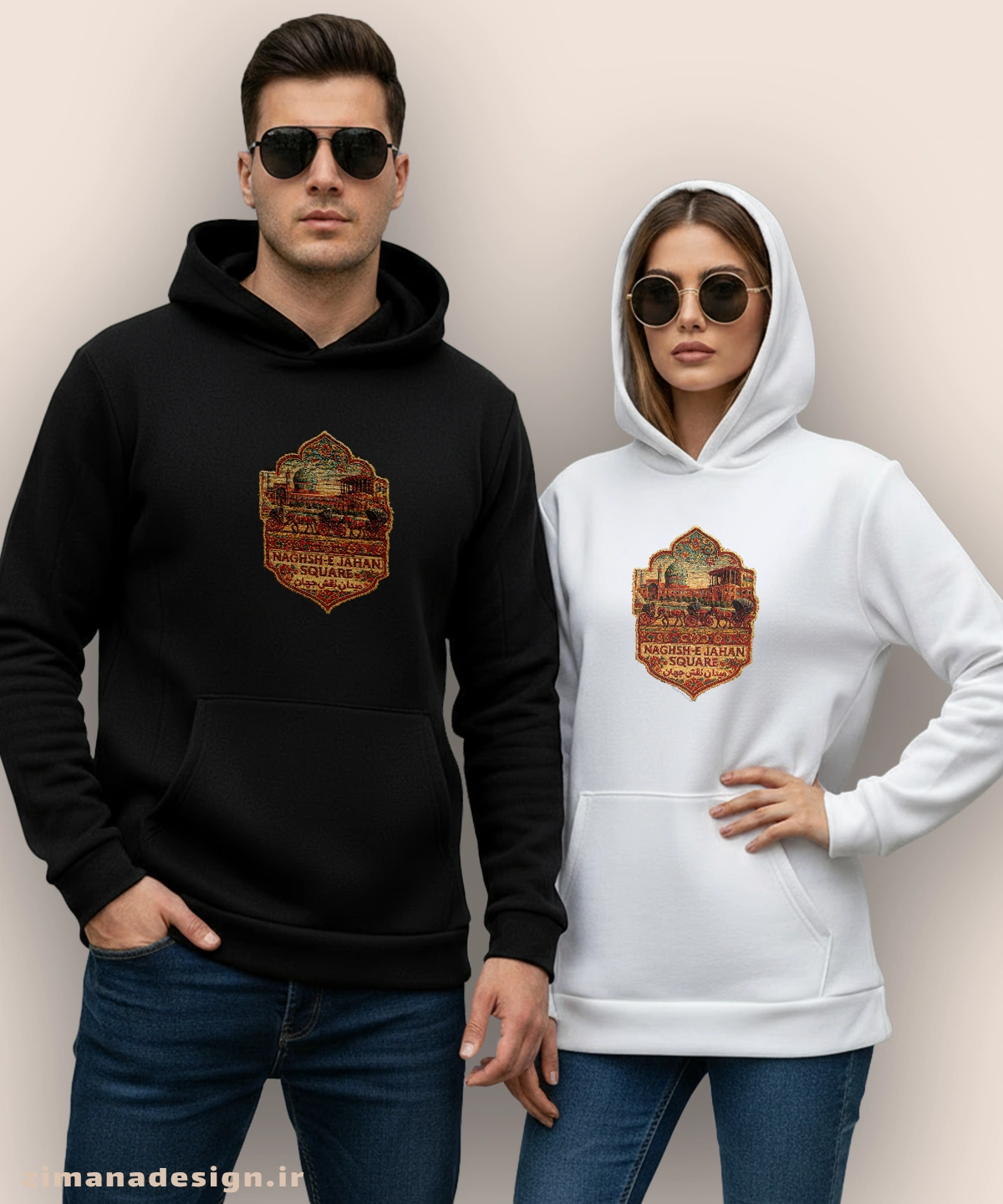 zimanaproduct-0873-h-bw2 هودی مردانه و زنانه طرح میدان نقش جهان تلفیق با هنر فرش ایرانی - Image 1