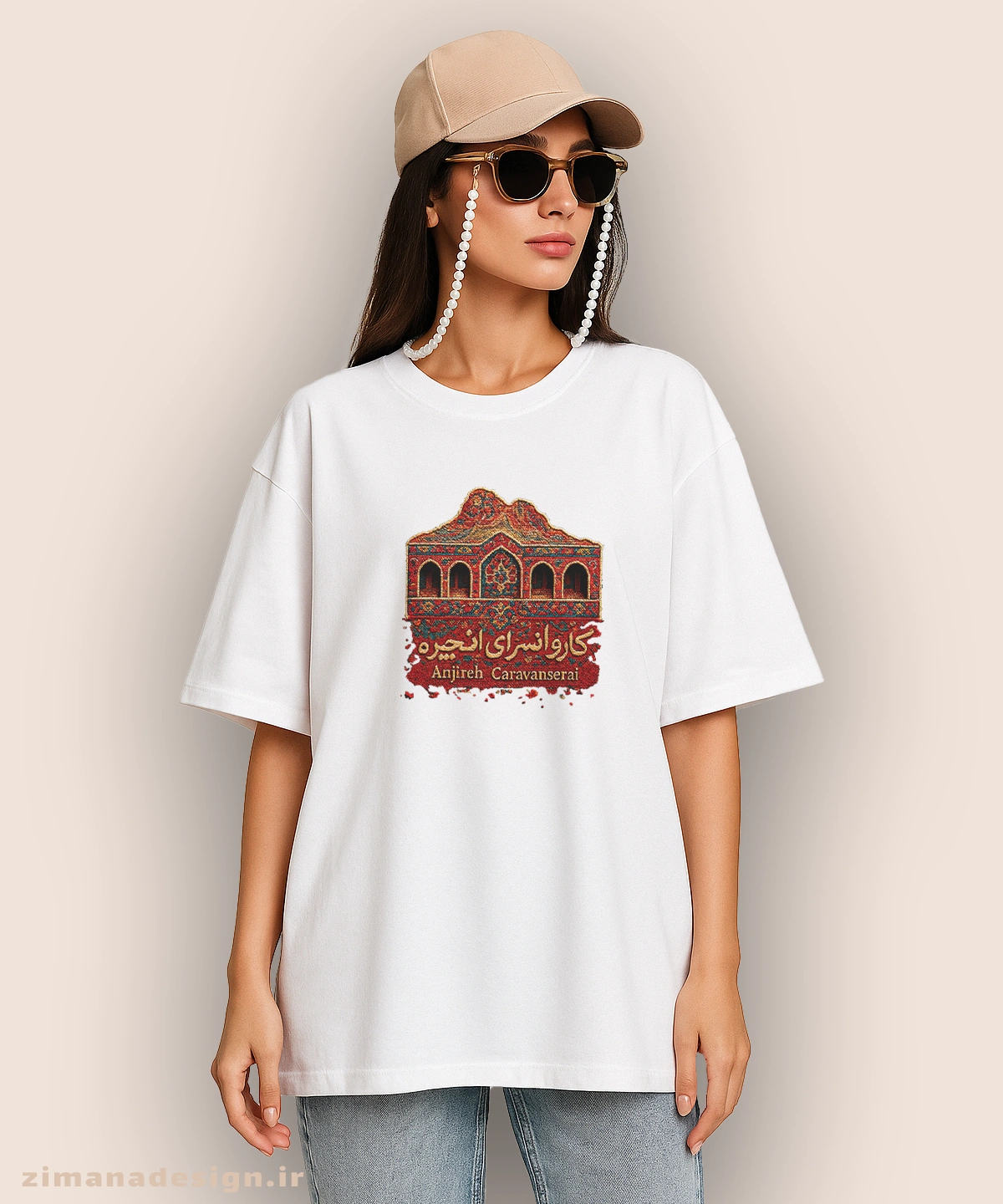 zimanaproduct-0877-l-w تیشرت لش مردانه و زنانه طرح کاروانسرای انجیره تلفیق با هنر فرش ایرانی - Image 1