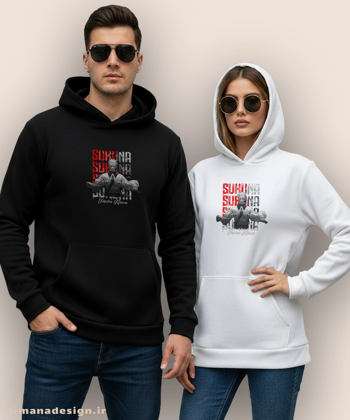 zimanaproduct-0898-h-bw2 هودی مردانه و زنانه طرح جوجوتسو کایزن شخصیت سوکونا کد 898 - Image 1
