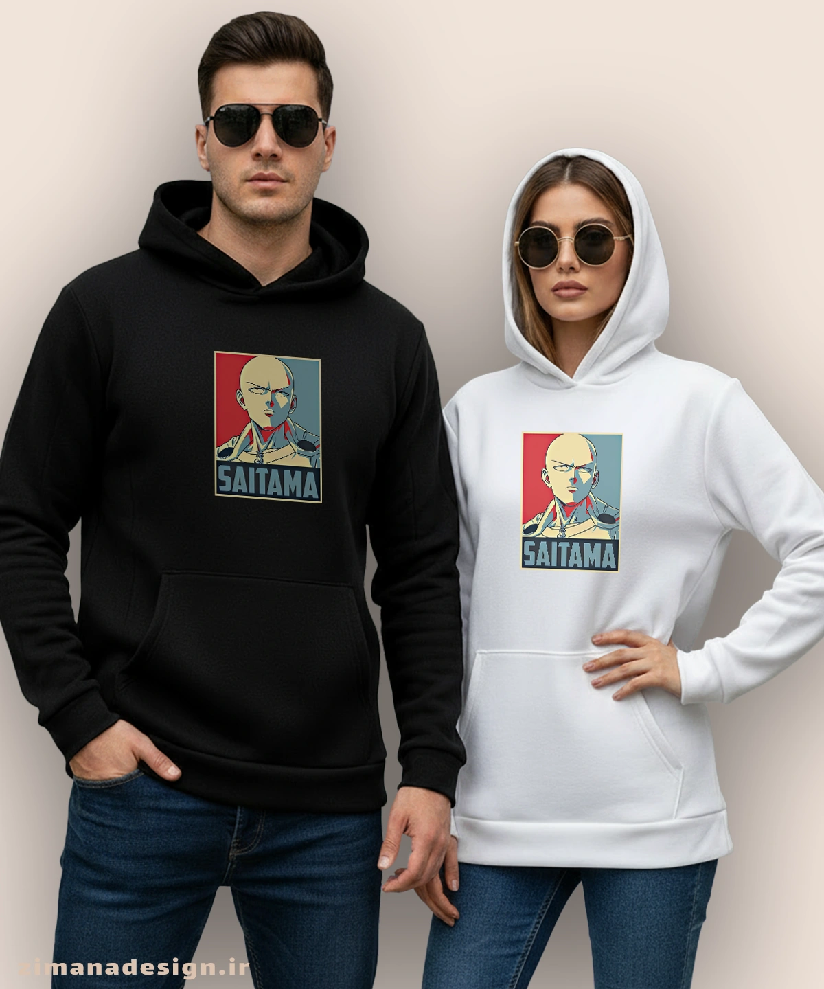 zimanaproduct-0901-h-bw2 هودی مردانه و زنانه طرح وان پانچ من شخصیت سایتاما کد 901 - Image 1