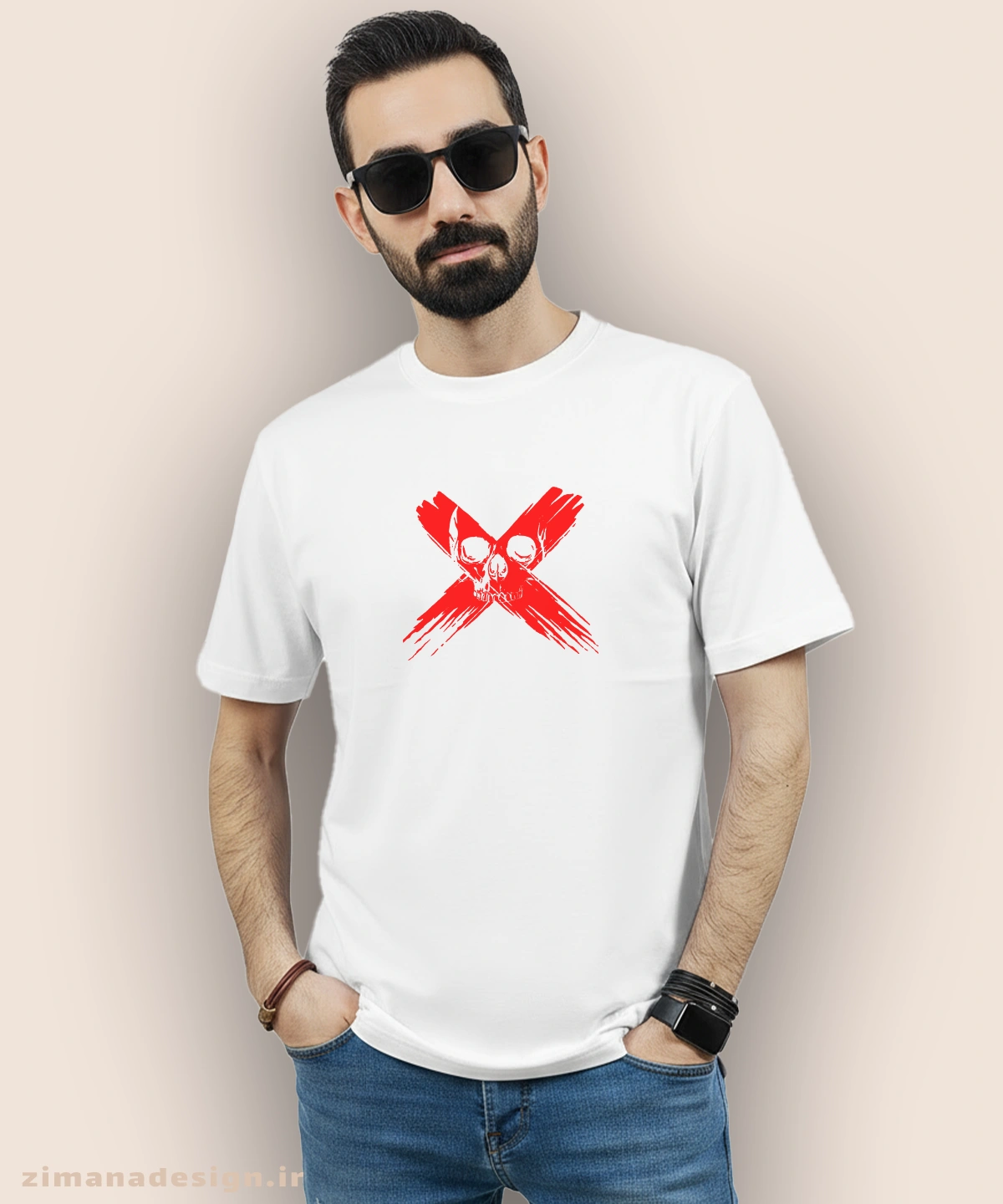 zimanaproduct-0930-b-w3 تیشرت مردانه و زنانه طرح اسکلت مرگ کد 930 - Image 1