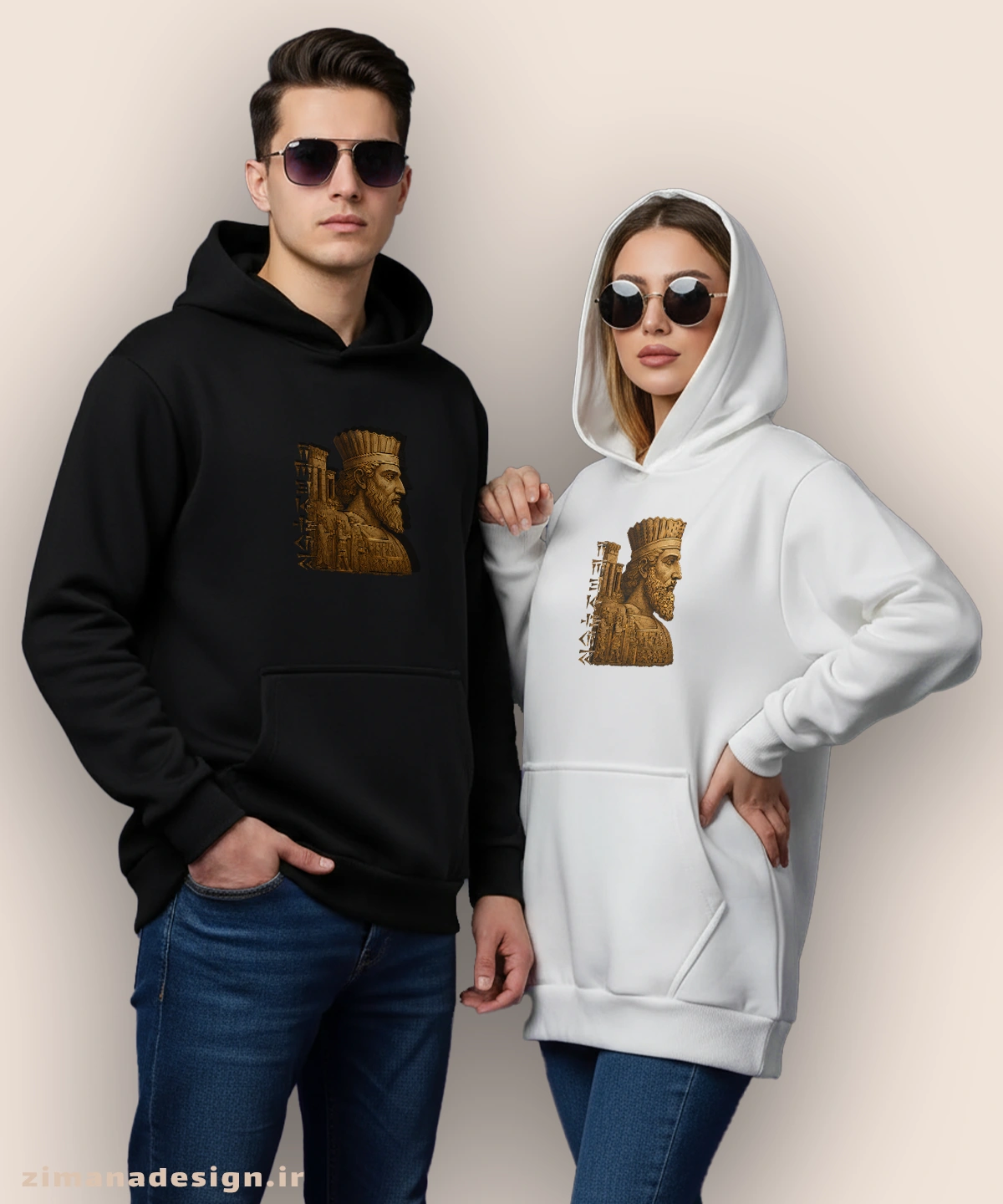 zimanaproduct-1002-h-bw1 هودی مردانه و زنانه اصیل ایرانی طرح داریوش بزرگ کد 1002 - Image 1