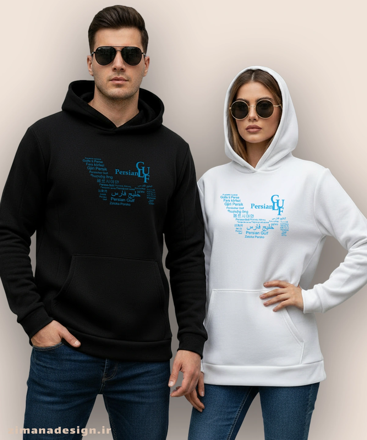 zimanaproduct-1008-h-bw2 هودی مردانه و زنانه طرح خلیج فارس به زبان های مختلف دنیا - Image 1