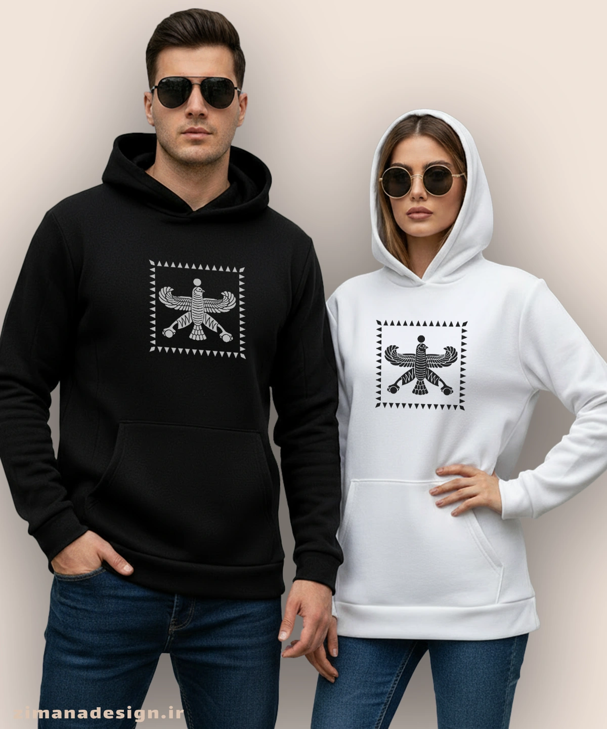 zimanaproduct-1015-h-bw2 هودی مردانه و زنانه اصیل ایرانی طرح درفش شهباز هخامنشیان - Image 1