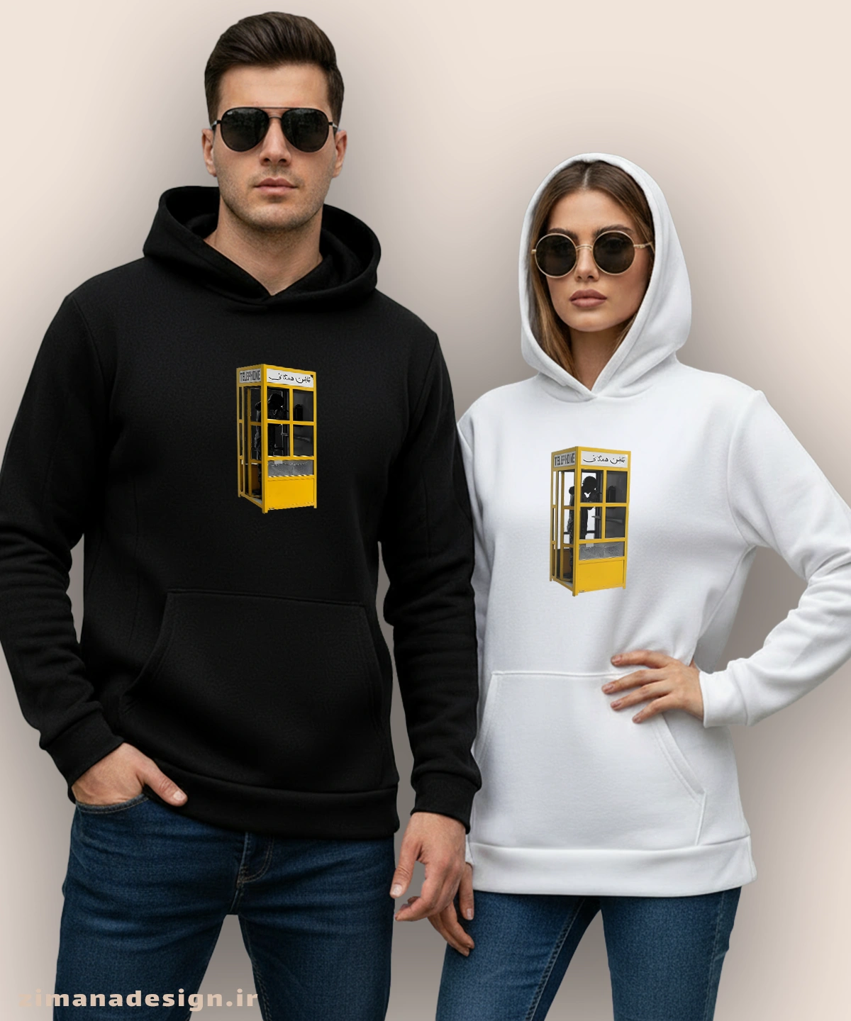 zimanaproduct-1037-h-bw2 هودی مردانه و زنانه نوستالژی طرح تلفن همگانی - Image 1