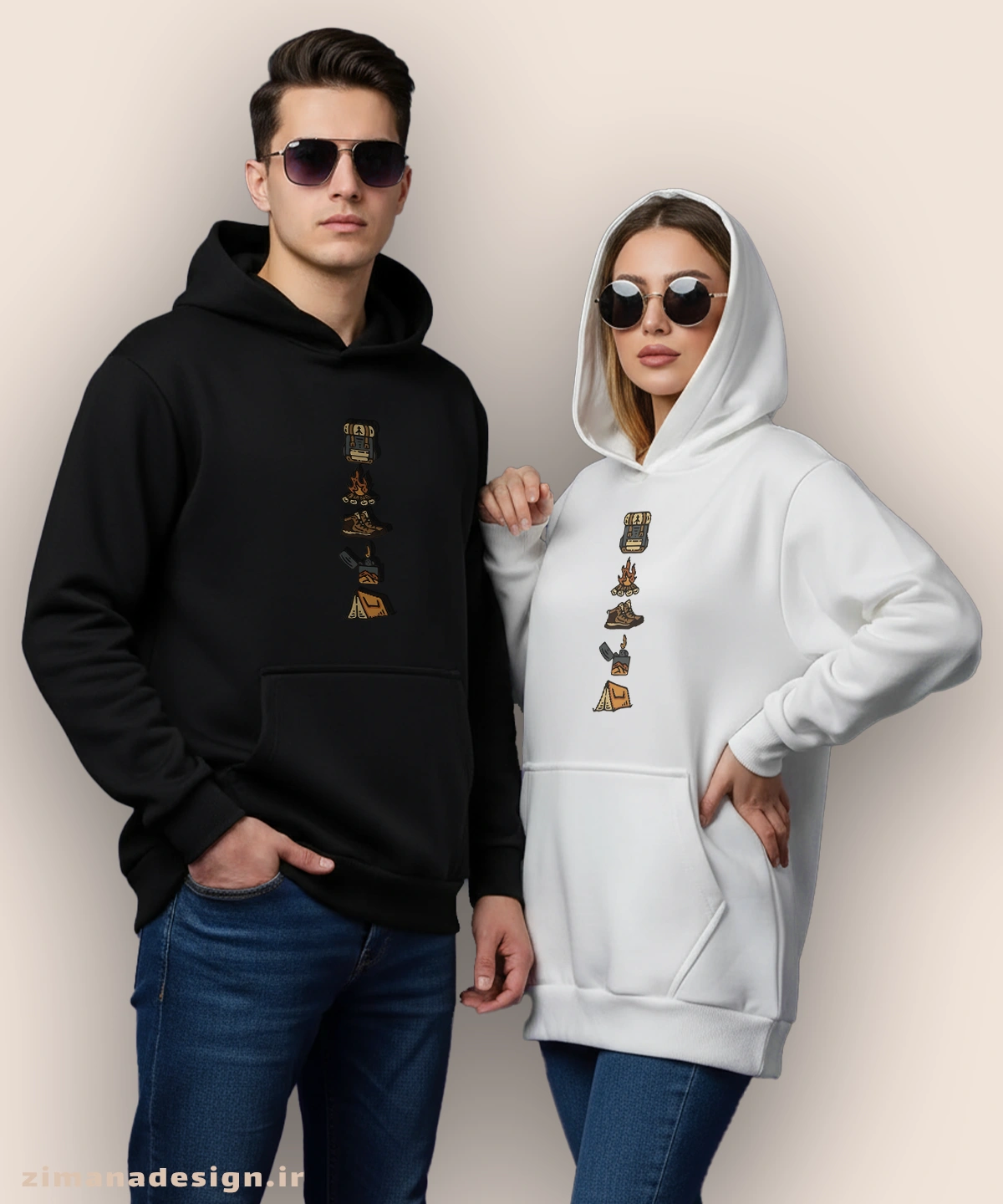 zimanaproduct-1063-h-bw1 هودی مردانه و زنانه طرح کمپ و جنگل نوردی کد 1063 - Image 1